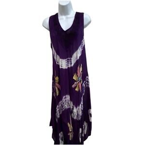Sunflower Brand Boho Sundress, Purple Wht, floral design, tie dye Womens Free Sz